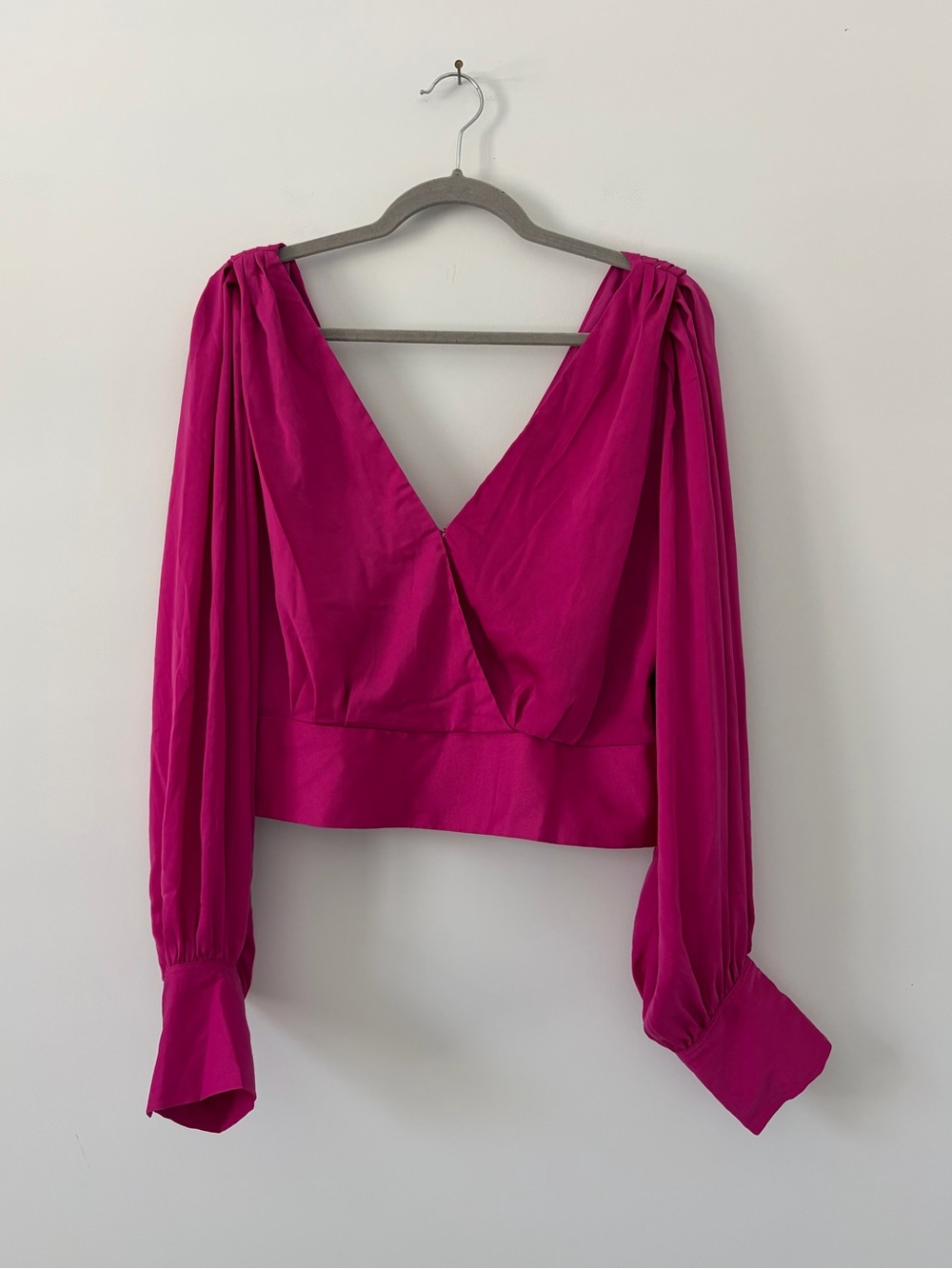 Banana Republic Bright Pink Satin Dahlia Cropped Long Sleeve Blouse NWT 14